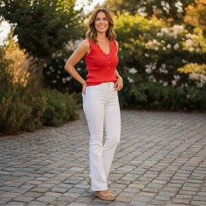 White House Black Market Red Ribbed V-Neck Tank